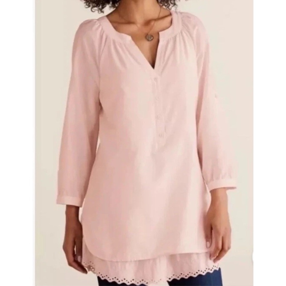 NWT Soft Surrounding Silk Teresa Tunic Sz Large Blush Pink Relaxed Boho Colorful